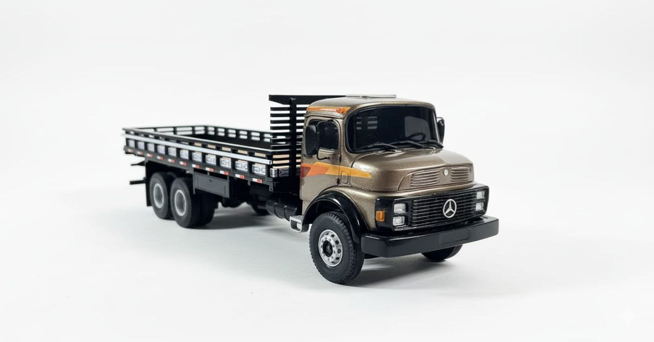 Miniatura Caminhão Mercedes-Benz L-1113 Carroceria Aberta Marrom Metálico - Escala 1/24